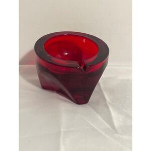 Viking Glass Ruby Red Ashtray Vintage Mid Century Modern Handmade Art Glass 3in